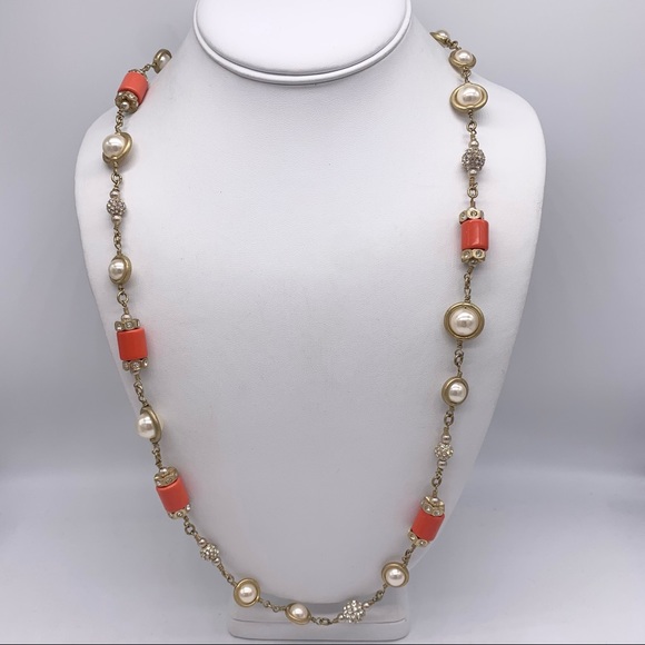 J. Crew Jewelry - J. Crew Orange Beaded Pearl Pave Necklace